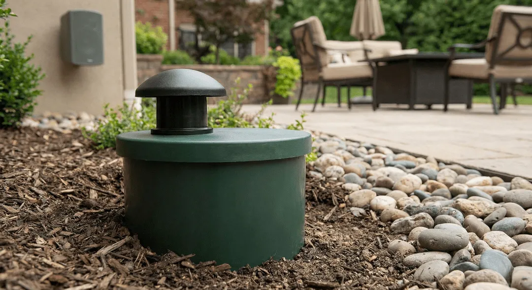 In-ground burial subwoofer installed in a mulch bed